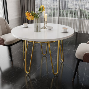 Wayfair Round White Kitchen Dining Tables You Ll Love In 2024   Jamila 472 Round Dining Table With Metal Golden Legs 